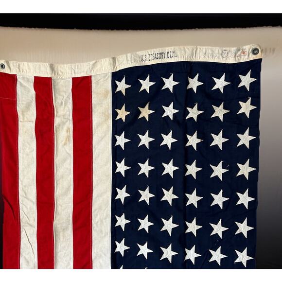 VTG RARE American Flag Bulldog Bunting 48 Stars WW2/Korean 40s US Treasury Dept - Picture 7 of 16